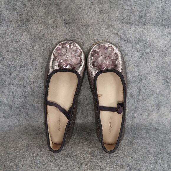 Zara Shoes Girls 28 Ballet Flats Fashion Metallic Embellished Toe Elastic Strap - Picture 7 of 13